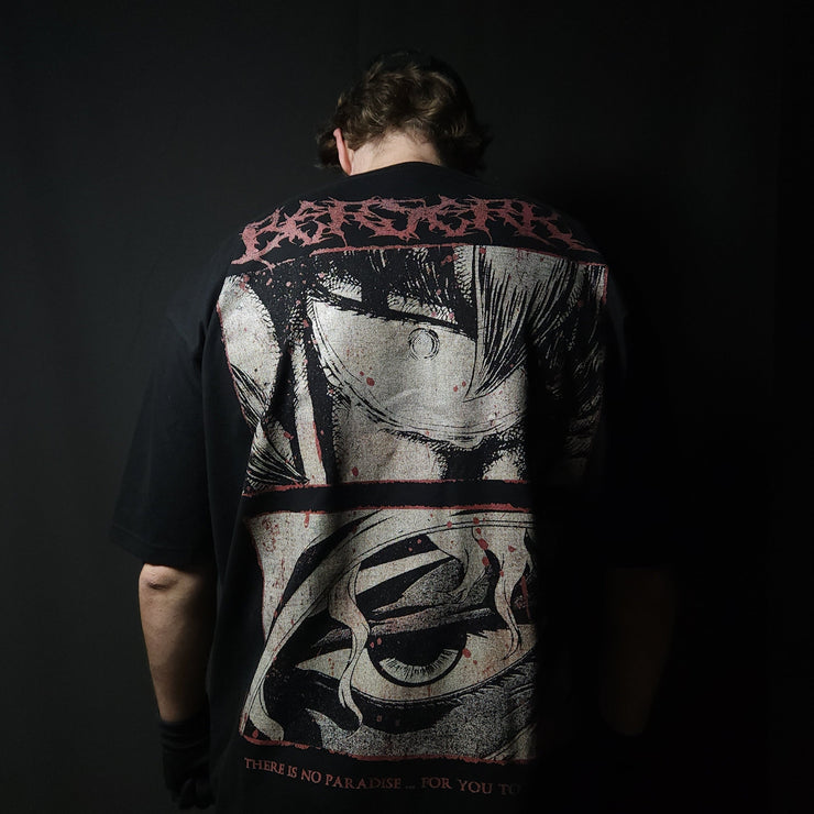 Anime-inspired apparel featuring bold back artwork, worn by a model in a dark studio setting – from a South African anime clothing brand.