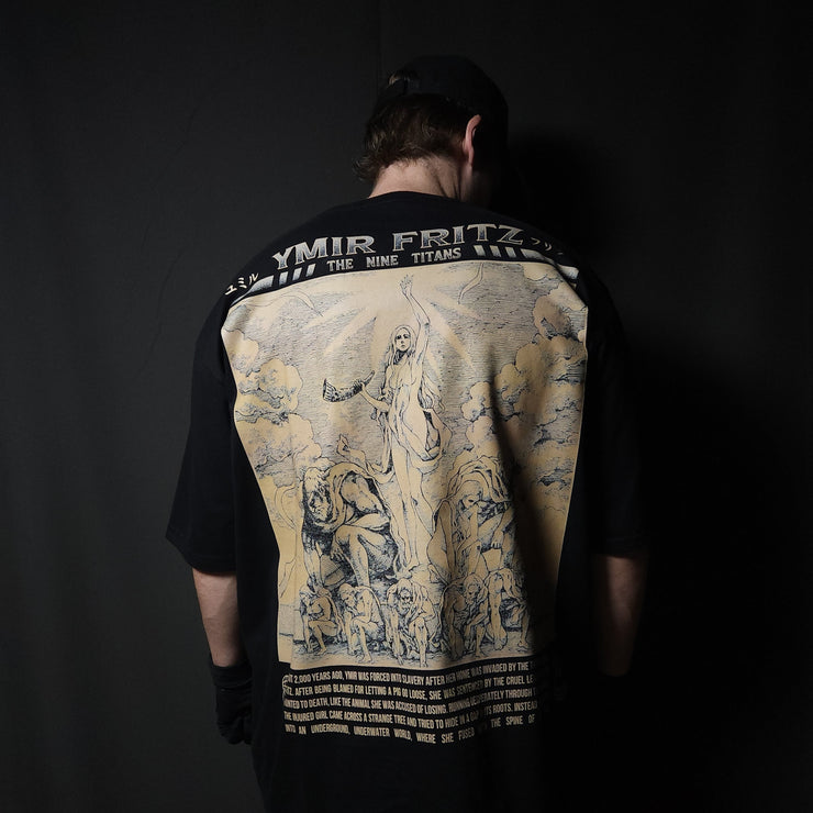 Anime-inspired apparel featuring bold back artwork, worn by a model in a dark studio setting – from a South African anime clothing brand.